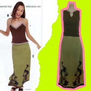 90s Free People Dragon Maxi Skirt Featured in Delia's Catalog (Green)